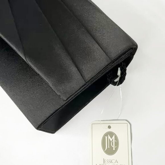 NWT Jessica McClintock Black Satin Bow Evening Clutch Bag - Picture 2 of 12